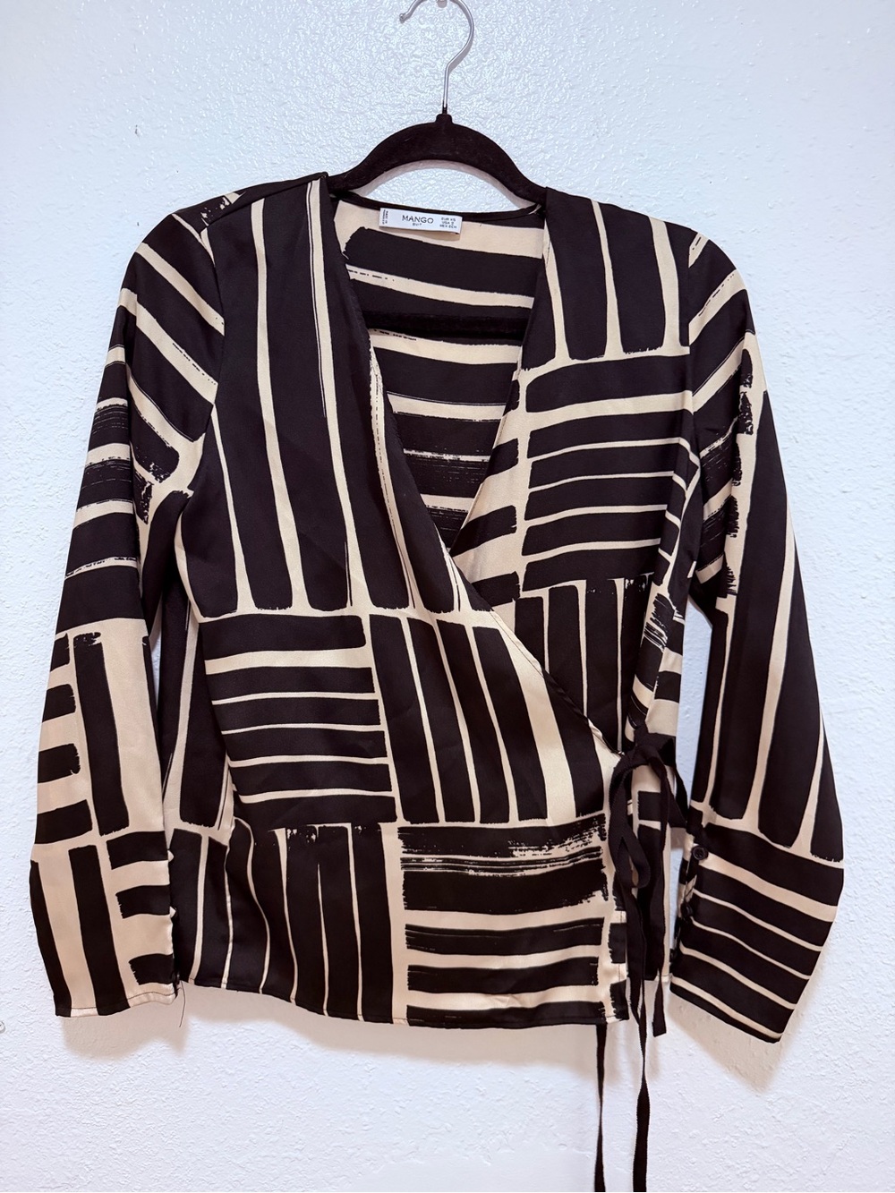 Mango Abstract Geometric True Wrap Blouse